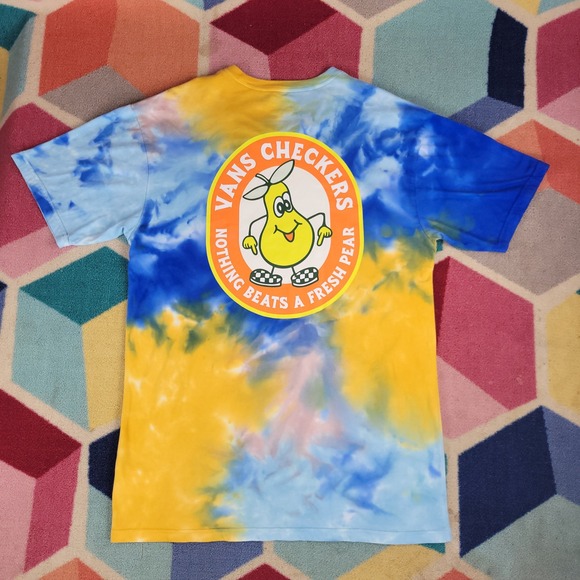 Vans Other - Vans Checkers Fresh Pear Tie Dye T-Shirt Mens Large Blue Yellow Fruit Puns Tee